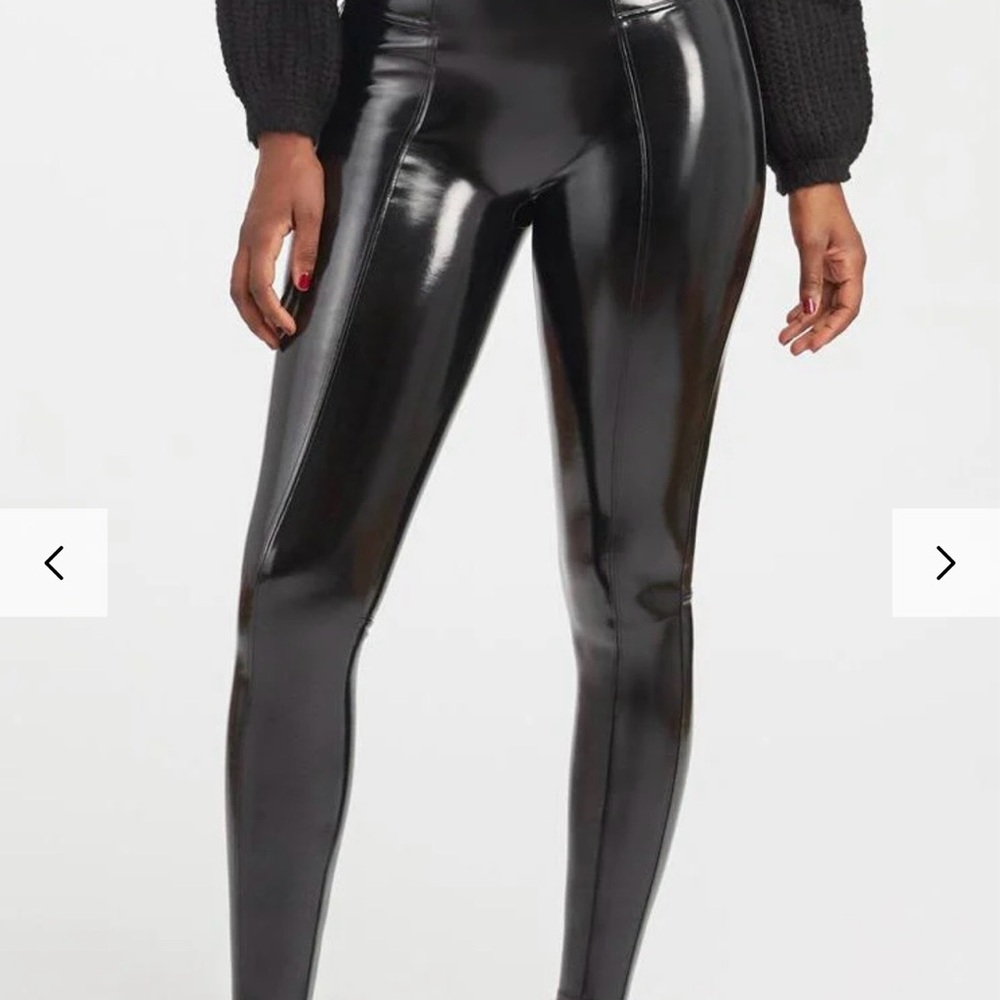 SPANX Black High-Shine Faux Leather Skinny Leggings Large regular